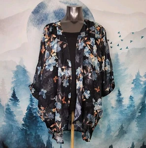 olrain Floral Print Sheer Chiffon 3/4 Bat Sleeve Open Front Kimono XL NEW - Picture 1 of 16