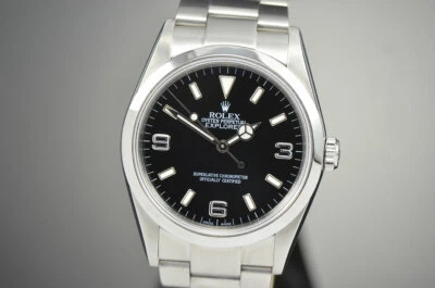 Herren Rolex Explorer I Edelstahl Automatik Schwarzes Ziffernblatt Uhr D Serie - Bild 1 von 4