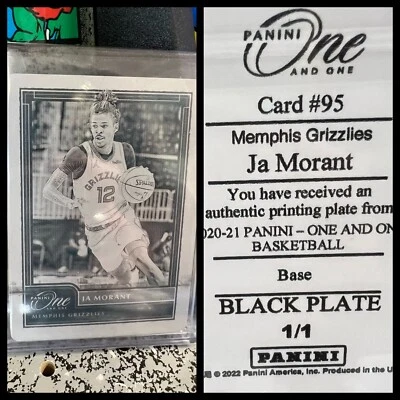 2020 Panini One and One Ja Morant Printing Plate 1/1 Black **True 1 of 1** OOAK! - Image 1 of 4