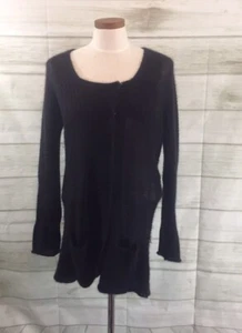 EileenFisher Black Scoop  Long Duster Cardigan Thin Sweater Mohair Blend MP FLAW - Picture 1 of 12