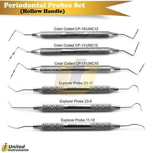 Periodontal Colour Coated UNC Probes Explorer Tartar Scraper Scaler Set Of 6 - Picture 1 of 7