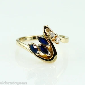 ELEGANTER RING 0,60 CT. MARQUISE SAPHIR & 0,10 CT. DIAMANT 14K GELBGOLD 6,75 - Bild 1 von 12