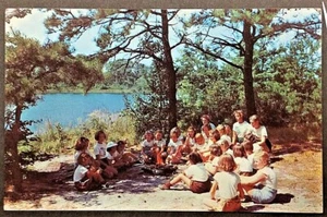 Bayport Long Island NY Girl Scout Camp Edey Girl Scouts around Campfire - Picture 1 of 2