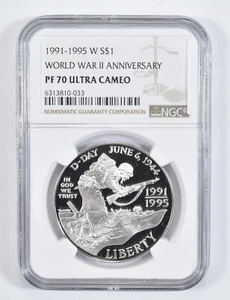 1991-95 1993 World World 2 WWII Commemorative Proof Silver Dollar NGC PF70 - Picture 1 of 5