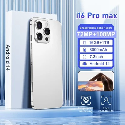 Unlocked I16 Pro Max Smartphone 7.3" Android 16 1TB Global Dual SIM Cell Phone - Image 1 of 4