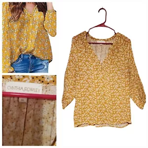 CYNTHIA Rowley Hippie Boho Draping Floral Shirt Yellow Size Xl Events Causal - Picture 1 of 9