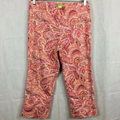 Sigrid Olson Pants Womens Sz 12 Pink Red Paisley Cotton Stretch Crop Side Zip - Image 1 of 4