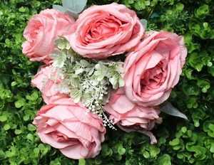 Beautiful Pink 6 Head Silk Rose Peony Open Bush Artificial Bouquet Wedding - Picture 1 of 8