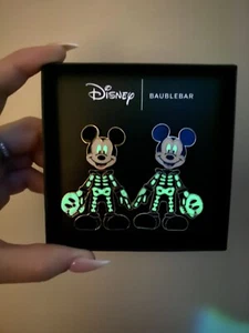 NEW Disney x BAUBLEBAR MICKEY MOUSE SKELETON Glow In The Dark Earrings NIB - Picture 1 of 6