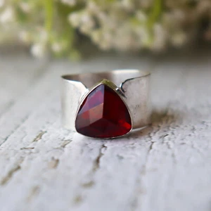 Ruby Gemstone Ring, 925 Silver Ring, Trillian Cut Stone Ring, Thumb Band Ring*** - Picture 1 of 4
