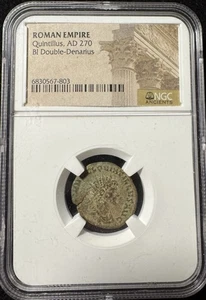 270 dC Imperio Romano Quintillus BI Doble Denario NGC Emperador reinante más corto - Imagen 1 de 2