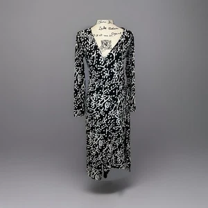 NWT Diane von Furstenberg DVF Wrap Dress XS Black White Print Long Sleeve - Picture 1 of 6