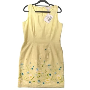 NWT Vtg Cottagecore Floral Sheath Dress SIZE 6 Cotton Romantic Butter Yellow NOS - Picture 1 of 12