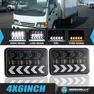 Par de faros LED de 4x6" para Isuzu FTR FVR FRR NQR señal de giro dinámica alta/baja DRL Foto 1 de 4