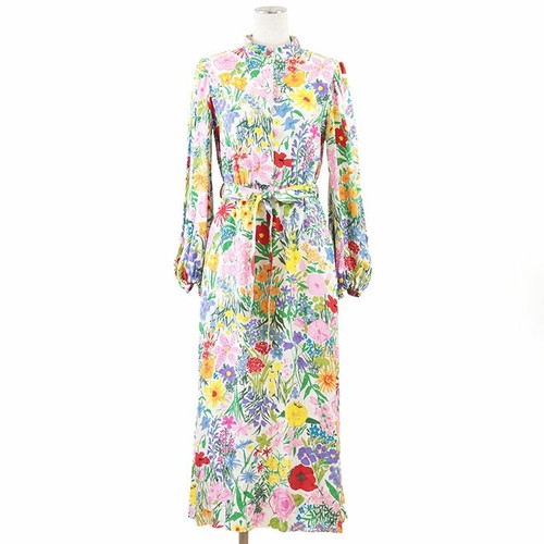 Gucci Abito Camicia Gg Logo Monogramma Seta 100 Gather Fascia Collo Floreale Lungo Sl Ug