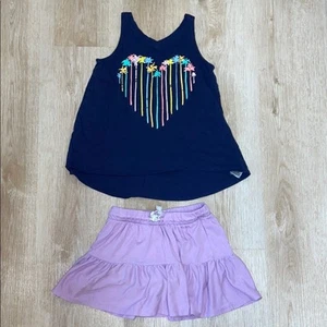 Old Navy Palm Tree Stripe Heart Tank Top & Cat + Jack Purple Skort 6/7 - Picture 1 of 4