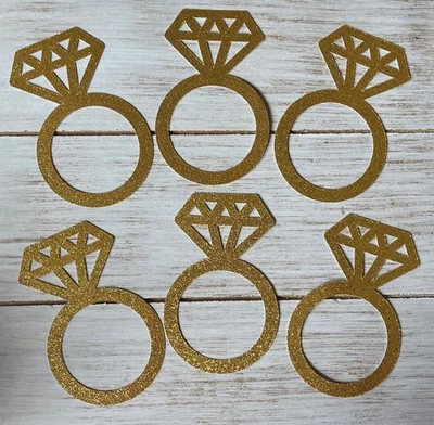 Anillo de diamantes brillantes dorados recortes despedida de soltera decoración de fiesta de ducha nupcial Foto 1 de 2