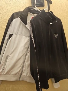 2 Guess Los Angeles Men's breaker Jacket Black/White/ Black Jacket Sz Large - Picture 1 of 5