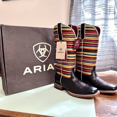 Ariat Gringa Womens 8 Black Leather Square Toe South Western Dress Boot NIB - Image 1 of 4