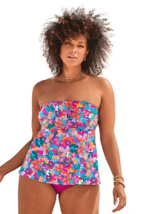 Swimsuits for All Women's Smocked Bandeau Tankini Top (Plus Sizes Available) - Picture 1 of 11