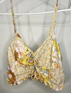 American Eagle Womens Floral Tie Front Spaghetti Strap Crop Tank Top Size XL - Picture 1 of 4