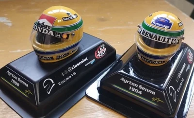 LOT 2 METAL MADE MINI HELMET 1:8 F1 AYRTON SENNA YEARS 1988 & 1994 NEW UNBENUTZT - Bild 1 von 4