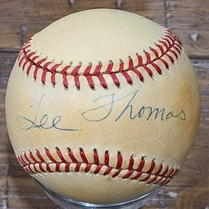 LEE THOMAS SIGNED OAL BROWN BASEBALL YANKEES ANGELS RED SOX CUBS DEC - Picture 1 of 2