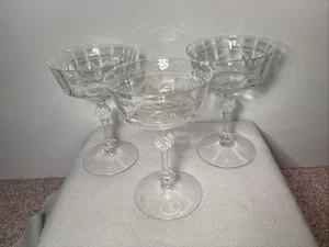 3 Fostoria Castle Geometric Needle Etch #87 Champagne Sherbets 1933 Crystal - Picture 1 of 20