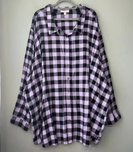 Woman Within Plus Size 6X Purple Buffalo Plaid Flannel Button Up Shirt Cabincore - Picture 1 of 7