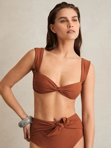 Top de bikini delantero REISS HallieTwist en marrón talla US6 - Imagen 1 de 11