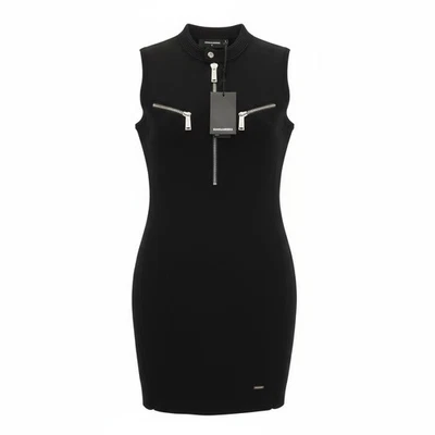 DSQUARED2 Mujer M Negro Cremallera Detalle Lana Pura sin Mangas Vestido Mini - Imagen 1 de 4