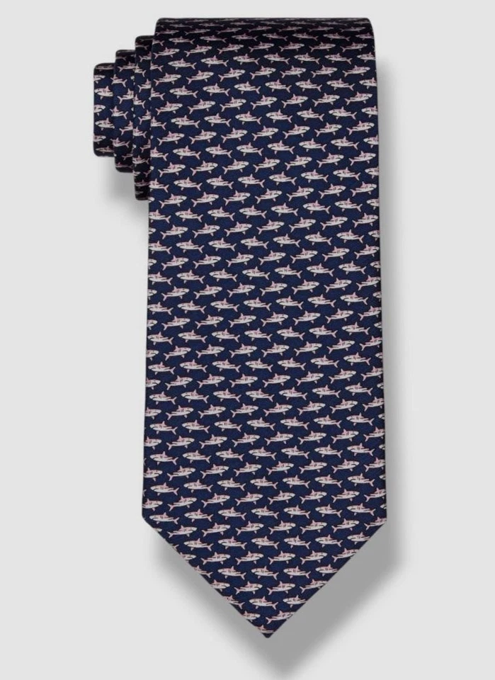 Tommy Hilfiger Hombre Azul Shoreham Clásico Estampado de Tiburón Seda Corbata Talla 59 x 3 Foto 1 de 1