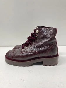 Chanel Women Burgundy Leather Combat Boots Size 5.5 - Picture 1 of 11