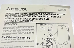 Delta Wichtige Anleitung zum Reversieren der Motordrehung für Tischler & Bandsäge - Bild 1 von 1