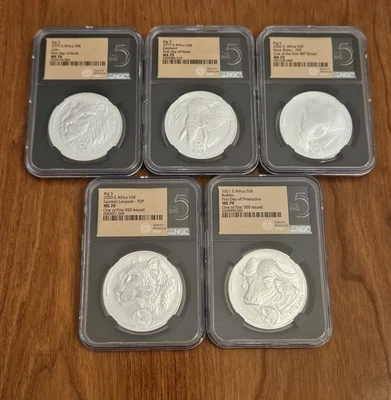 2019 - 2021 South Africa Big 5 Series 1 Complete Set NGC MS 70 (5 Coins) - Image 1 of 4