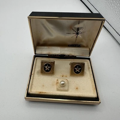 Винтажный Swank Texas звезда запонки комплект золотистый квадратной формы галстук булавка - Изображение 1 из 4