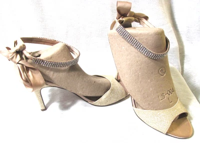 Nina Mujer Tacones Redondos Peep Toe Estrás Brillante Tirantes Boda?  Talla 7M Foto 1 de 4