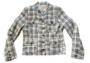 WILLOW & CLAY Damen Schwarz Weiß Tweed Blazer Cropped Jacke Fransen Gr. M - Bild 1 von 7