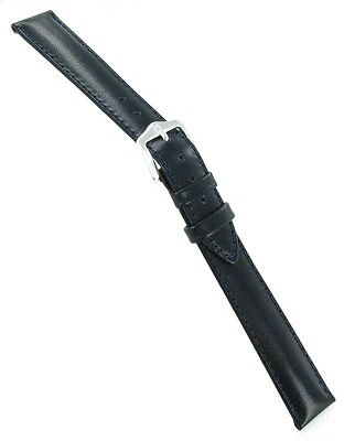 Correa de reloj larga de 16 mm Hirsch Osiris de cuero genuino acolchada para hombre azul marino Foto 1 de 3