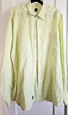IKE behar New York Perú Hecho Verde Blanco Rayas Vestido Camisa 100% Lino Hombre XL Foto 1 de 4