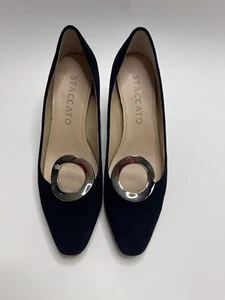 Classic Staccato elegant black Suede shoes size 36 Chunky Mid Heel Metal Detail - Picture 1 of 7