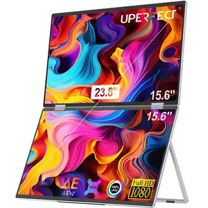UStation Δ/Delta-15.6" Folding Monitor Dual Portable Display Bult-in Stand VESA - Picture 1 of 13