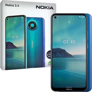 Nokia 3.4 4G Fjord Blue 32GB + 3GB Dual-SIM Factory Unlocked Global NEW - Picture 1 of 4