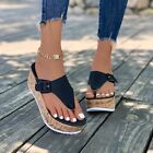 Women Sandals Non-Slip Slip On Shoes Summer Roma High Wedge Platform Flip Flops