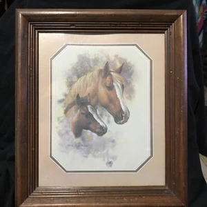 Vintage Doris Scott Nelson Wood Picture Framed Horse Art Matted Foal - 14”X12” - Picture 1 of 5