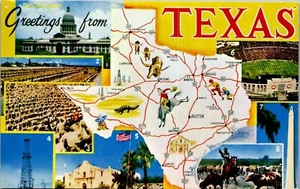 Vintage Greetings Map / Points of Interest Postcard Texas TX Multi View  - Picture 1 of 3