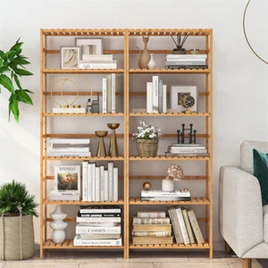 Wisfor 6 Tier Bamboo Bookshelf Bathroom Kitchen Storage Rack W/ Adjustable Shelf - Picture 1 of 12