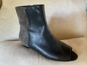 Rarely Worn TSUBO GIANINA 2 TONE BLACK LEATHER OPEN TOE ANKLE BOOTS 7 / 38 Retro - Picture 1 of 10