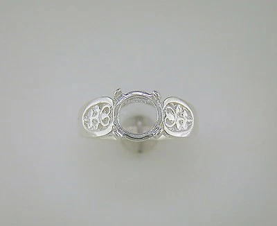 Round Cabochon Solitaire Filigree Ring Setting Sterling Silver - Image 1 of 3