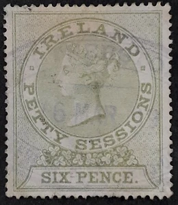 1919 Ireland 6d yellow green Petty Sessions Revenue stamp Used - Picture 1 of 2